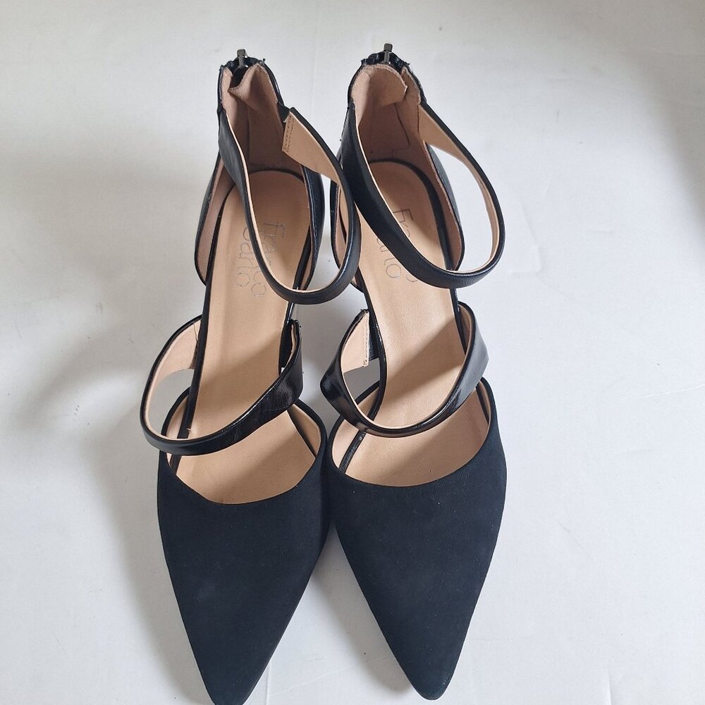 Franco Sarto Black Leather & Suede Pointed-Toe Strappy Heels Size 7M